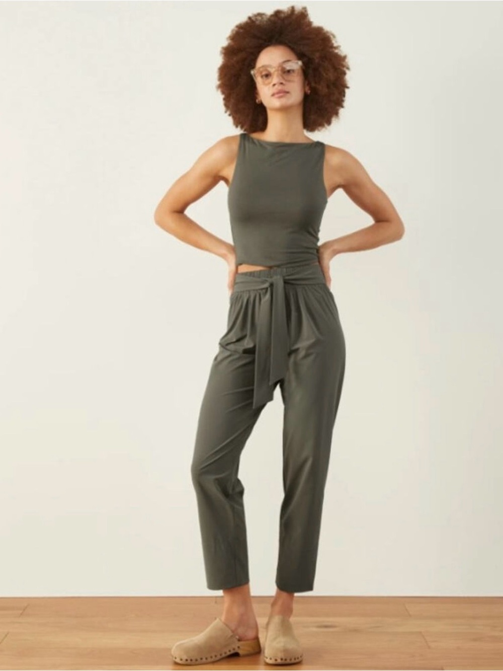 ADAY Easy Days Tie Waist Pull On Ankle Pants in Forest Green XL